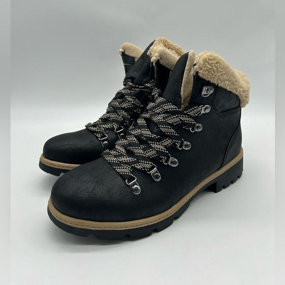 Time & Tru Black Winter Hiker Boots Women’s 7 Vegan All Man-Made Fur Lined – NWT - Picture 4 of 10